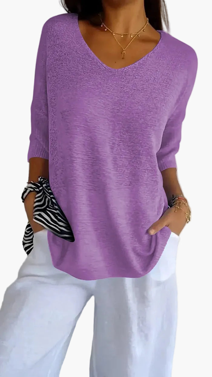Damen Stricktop mit V-Ausschnitt – Lässiges, bequemes Oberteil für Alltag und Freizeit