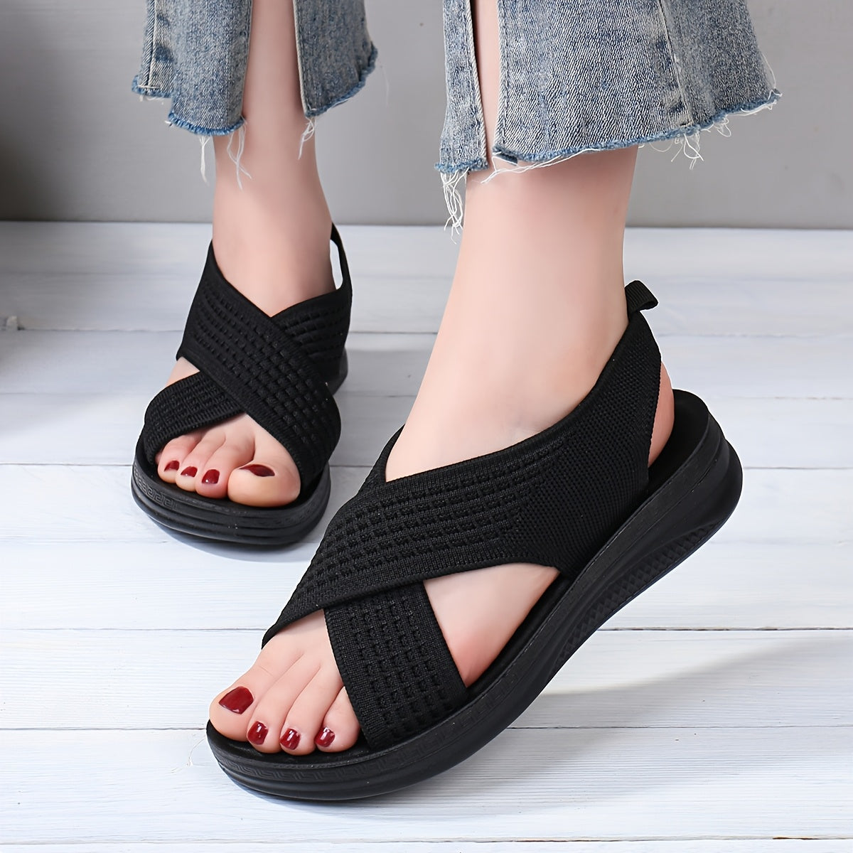 Damen Komfort-Slingback-Sandalen mit Kreuzriemen für Alltag und Freizeit