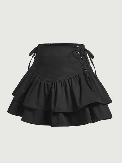 Damen Gothic Rüschen Minirock mit Schnürung – Eleganter Streetwear-Look für besondere Anlässe