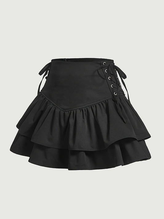 Damen Gothic Rüschen Minirock mit Schnürung – Eleganter Streetwear-Look für besondere Anlässe