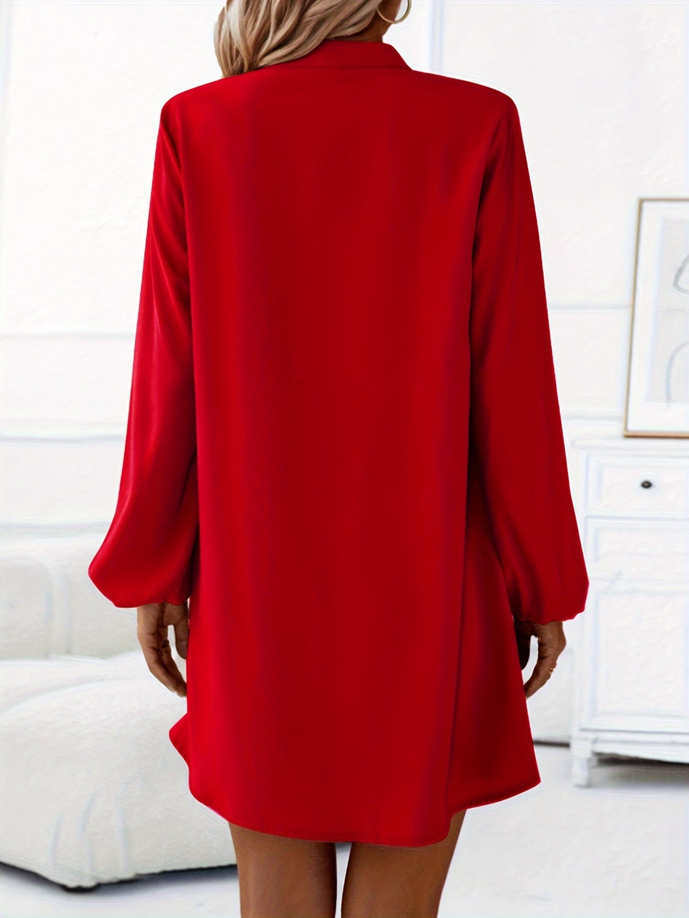 Damen Shirtkleid Elegant Locker Freizeit V-Ausschnitt Knopfleiste