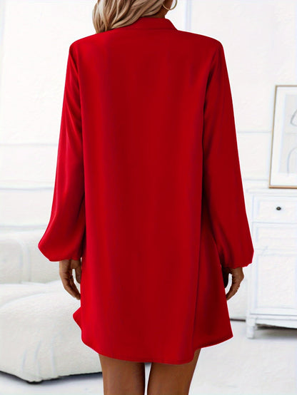 Damen Shirtkleid Elegant Locker Freizeit V-Ausschnitt Knopfleiste