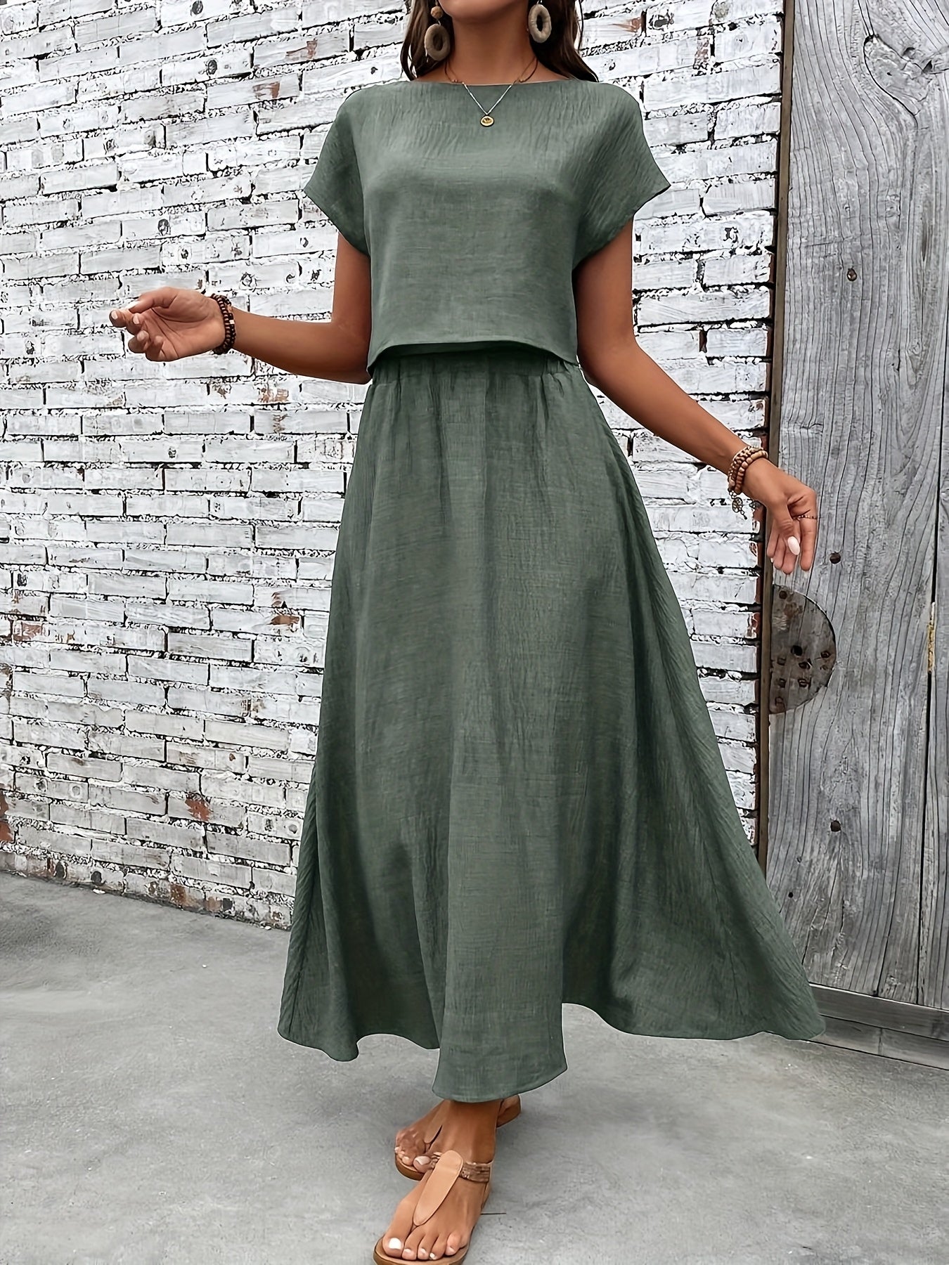 Damen Zweiteiliges Set Elegantes Crop Top und Maxirock für Alltag und besondere Anlässe