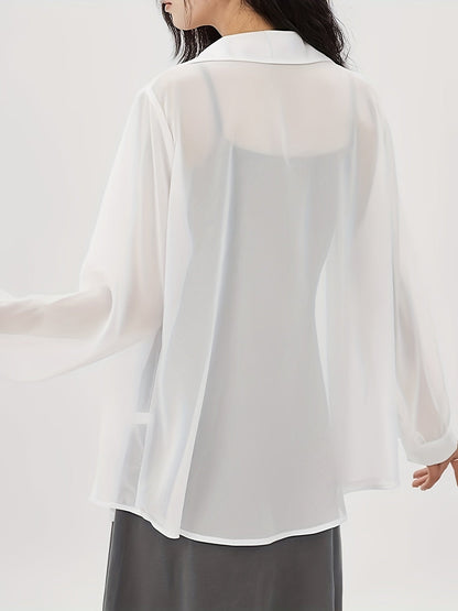 Damen Bluse Transparent Locker mit Knopfleiste – Eleganter Lagenlook für Alltag und Events