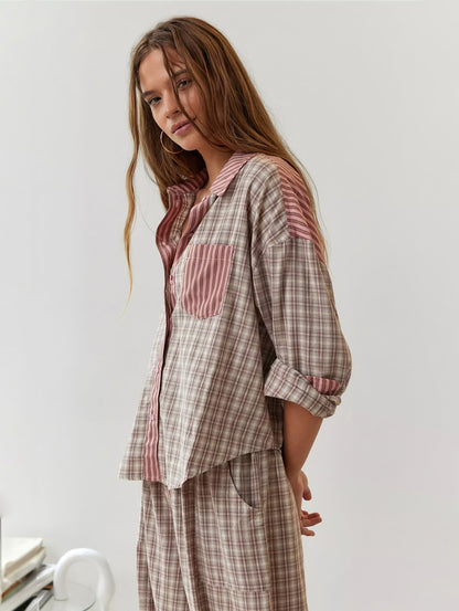 Damen Oversize Hemdbluse im Lagen-Look – Modisch, Lässig, Vielseitig für Alltag & Freizeit