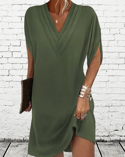 Damen Sommerkleid Elegant V-Ausschnitt Freizeitkleid mit Schlitzärmeln – Perfekt für Alltag & Events