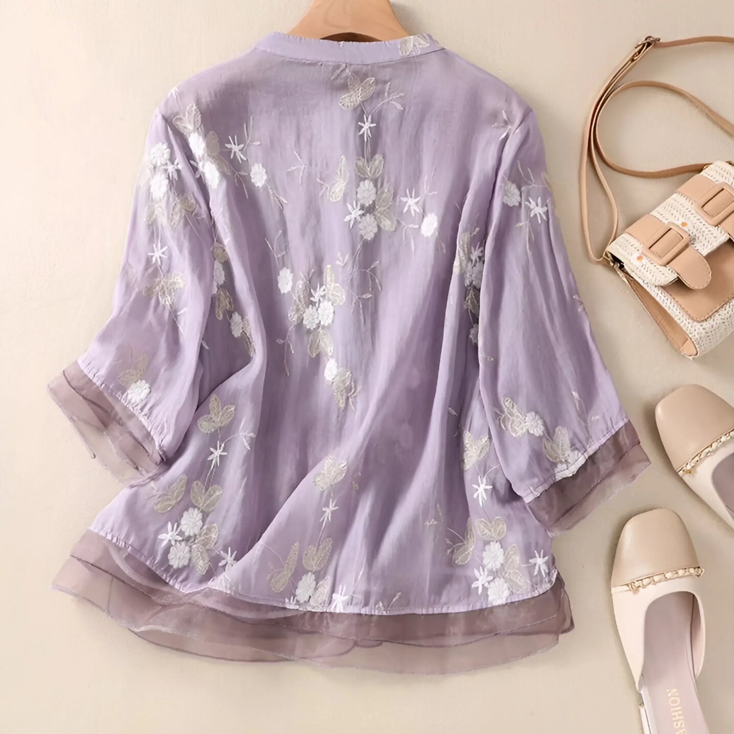 Damen Bluse mit floraler Stickerei und lockerem Schnitt – Elegante Freizeitmode