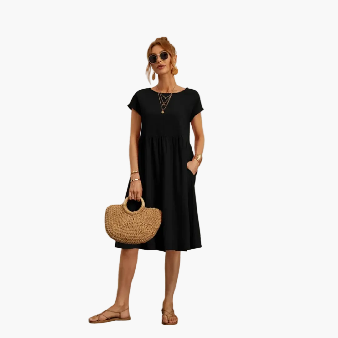Damen Freizeitkleid mit kurzen Ärmeln – Elegantes Sommerkleid für Alltag & Urlaub