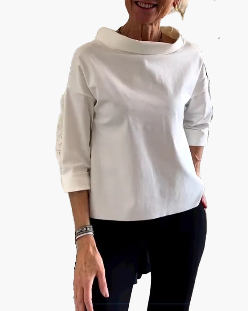 Damen Modernes Oberteil mit hohem Kragen – Elegantes Blusenshirt für Alltag und Büro