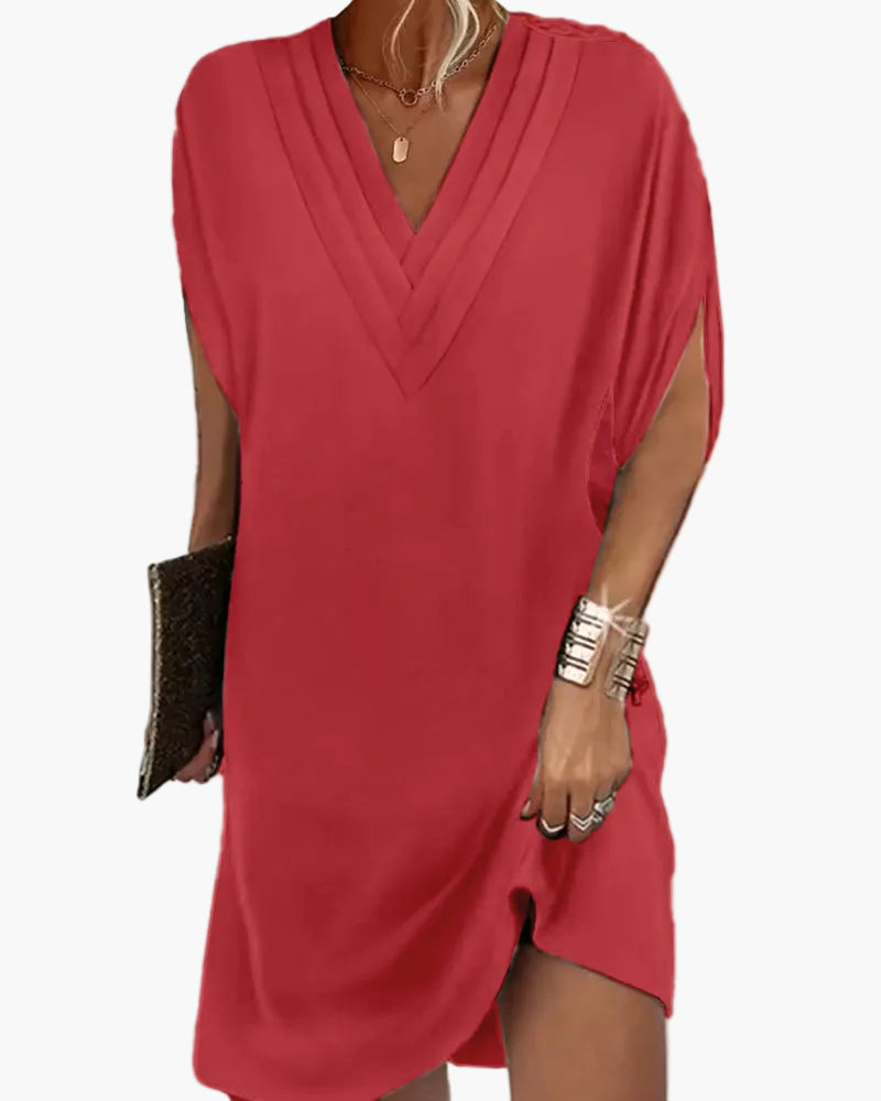 Damen Sommerkleid Elegant V-Ausschnitt Freizeitkleid mit Schlitzärmeln – Perfekt für Alltag & Events