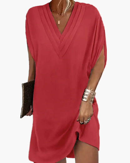 Damen Sommerkleid Elegant V-Ausschnitt Freizeitkleid mit Schlitzärmeln – Perfekt für Alltag & Events