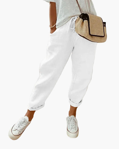 Damen Veganes Leinen-Casualhose mit Kordelzug – Sommer Freizeit & Alltag