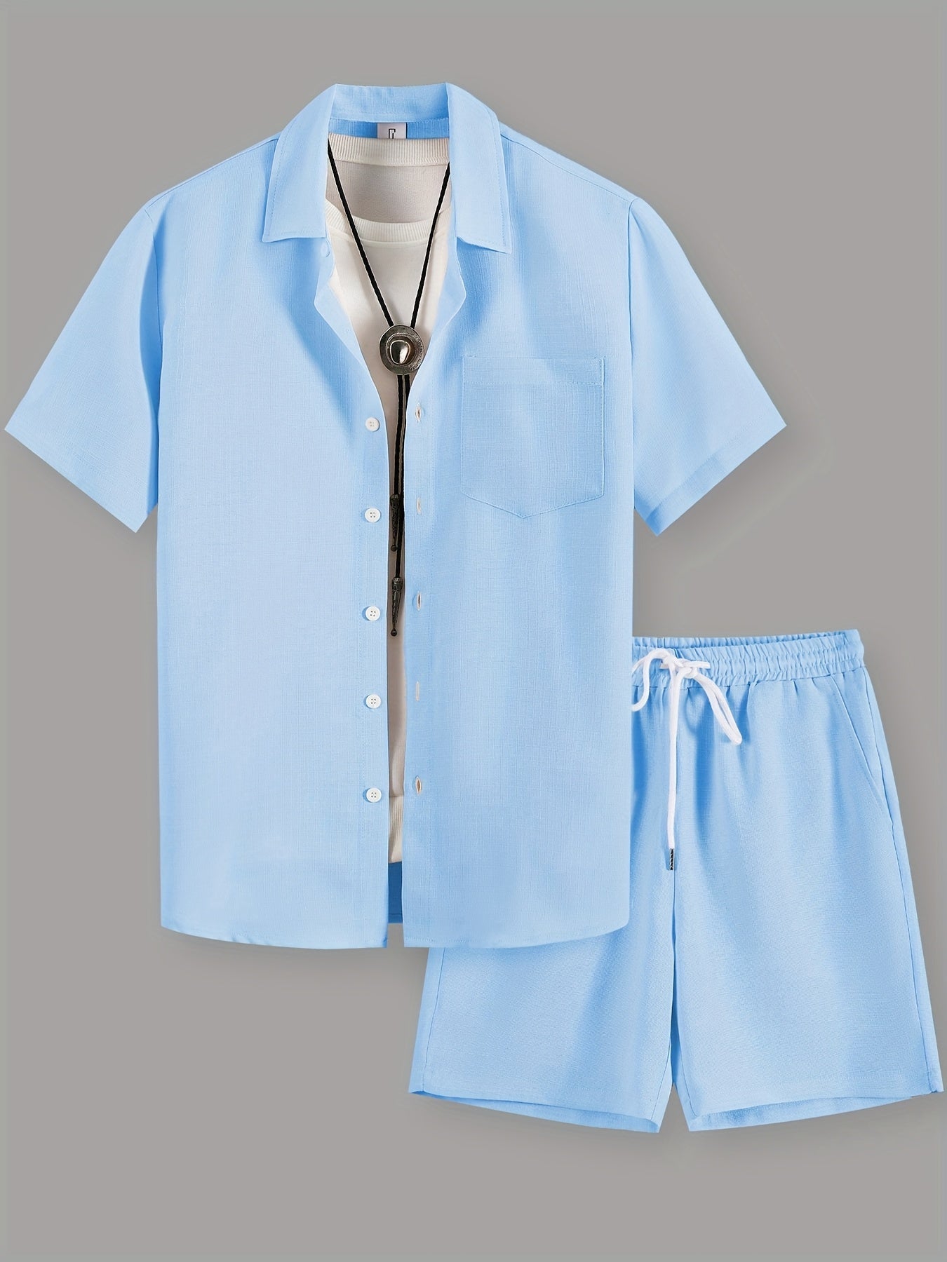 Herren Freizeit Zweiteiler Set – Kurzarm Hemd und Shorts für Sommer, Lässiger Look