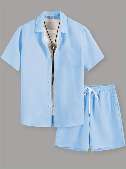 Herren Freizeit Zweiteiler Set – Kurzarm Hemd und Shorts für Sommer, Lässiger Look