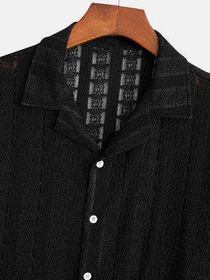 Herren Kurzarm Resorthemd mit Spitze – Eleganter Freizeitstil für Sommer und Urlaub