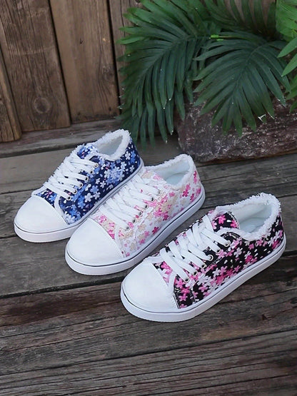 Damen Sneaker mit Blumenmuster – Modische Freizeitschuhe für Alltag und Freizeit