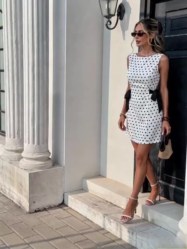 Damen Polka Dot Kleid mit Schleifendetail – Elegantes Minikleid für Events und Alltag