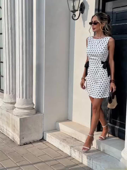 Damen Polka Dot Kleid mit Schleifendetail – Elegantes Minikleid für Events und Alltag