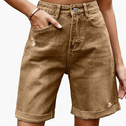 Damen Jeans-Bermuda Shorts im Casual Street Style – Hoher Bund, Used-Look, Sommermode