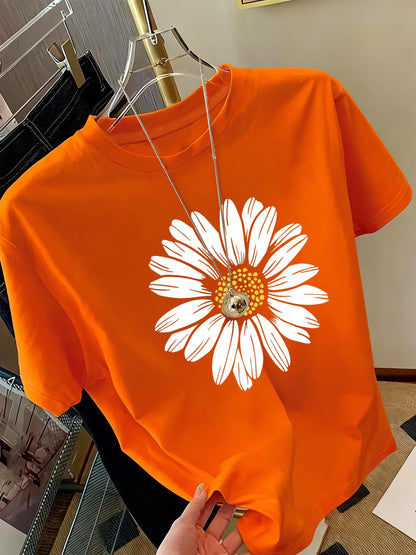 Damen T-Shirt mit großem Gänseblümchen Print – Lässiger Blumendruck, ideal für Alltag & Freizeit