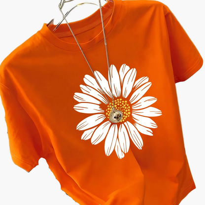 Damen T-Shirt mit großem Gänseblümchen Print – Lässiger Blumendruck, ideal für Alltag & Freizeit