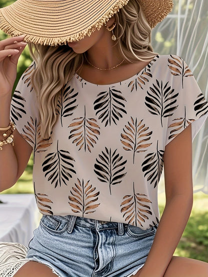 Damen Elegantes Sommer-Top mit Blättermuster – Ideal für Gartenpartys und Freizeit