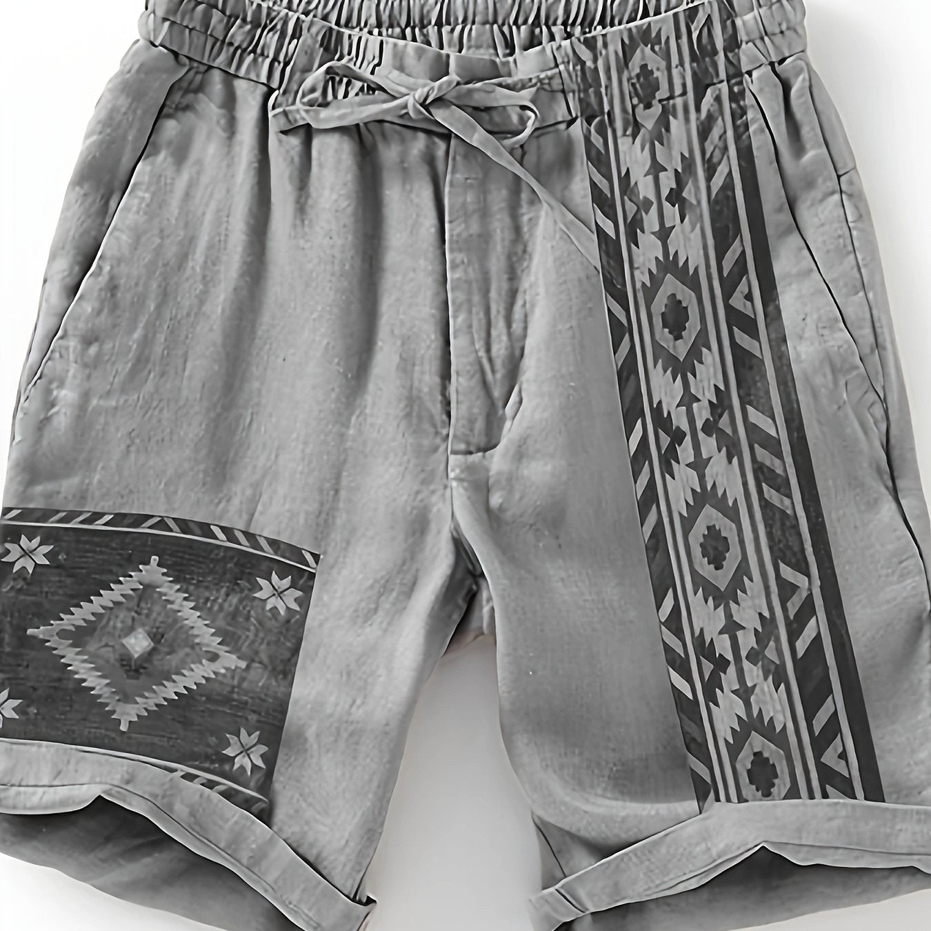 Herren Ethno-Shorts mit Aztekenmuster und Kordelzug – Modische Freizeithose für Sommer & Urlaub