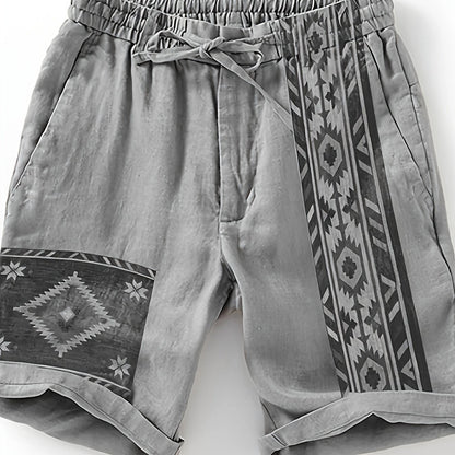 Herren Ethno-Shorts mit Aztekenmuster und Kordelzug – Modische Freizeithose für Sommer & Urlaub