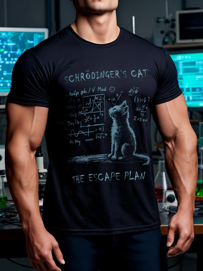 Herren T-Shirt Schrödingers Katze Escape Plan Wissenschaft Nerd Fun Shirt