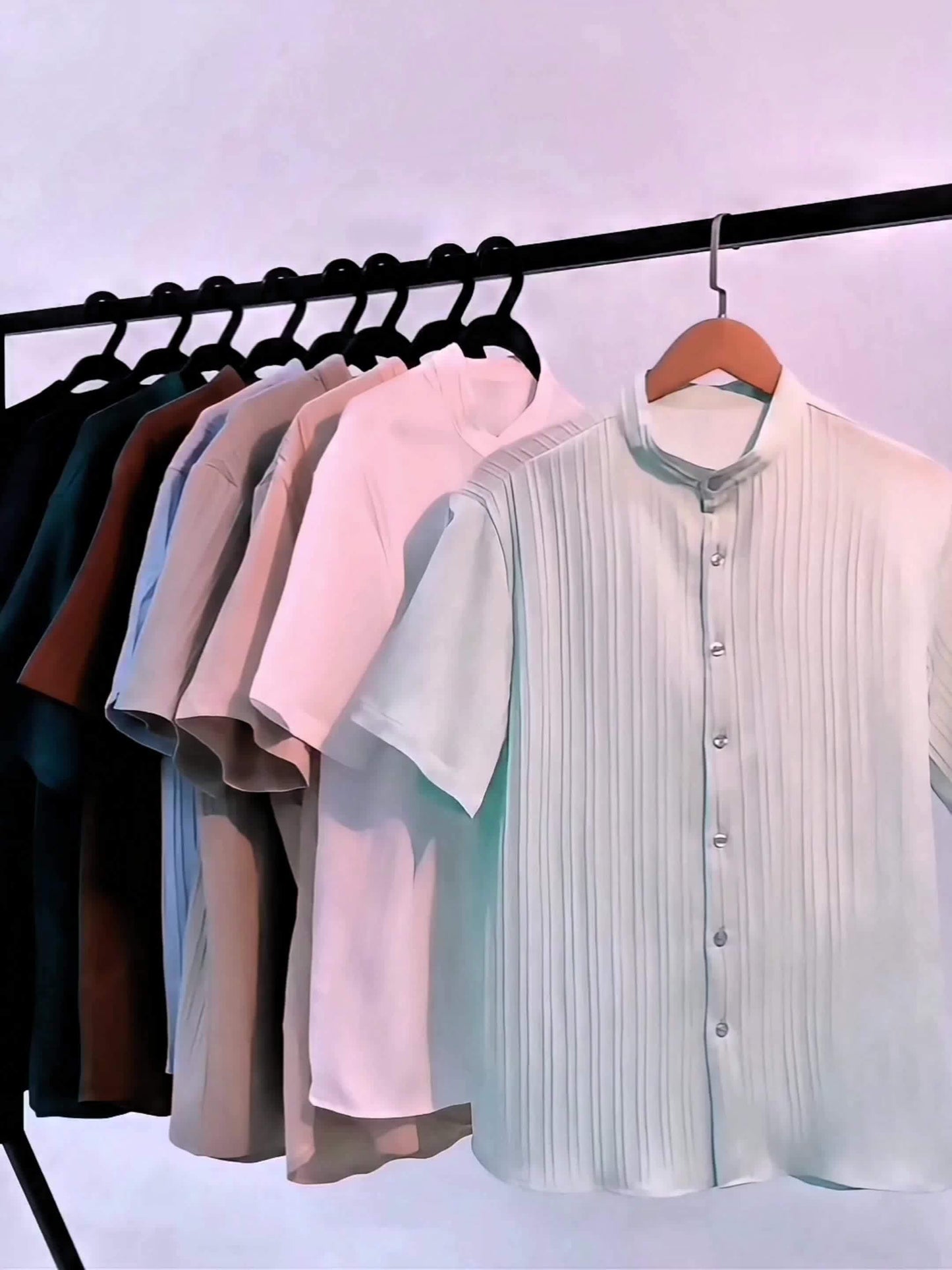 Herren Kurzarm Stehkragen Freizeithemd für Sommer – Modernes, Luftiges Design