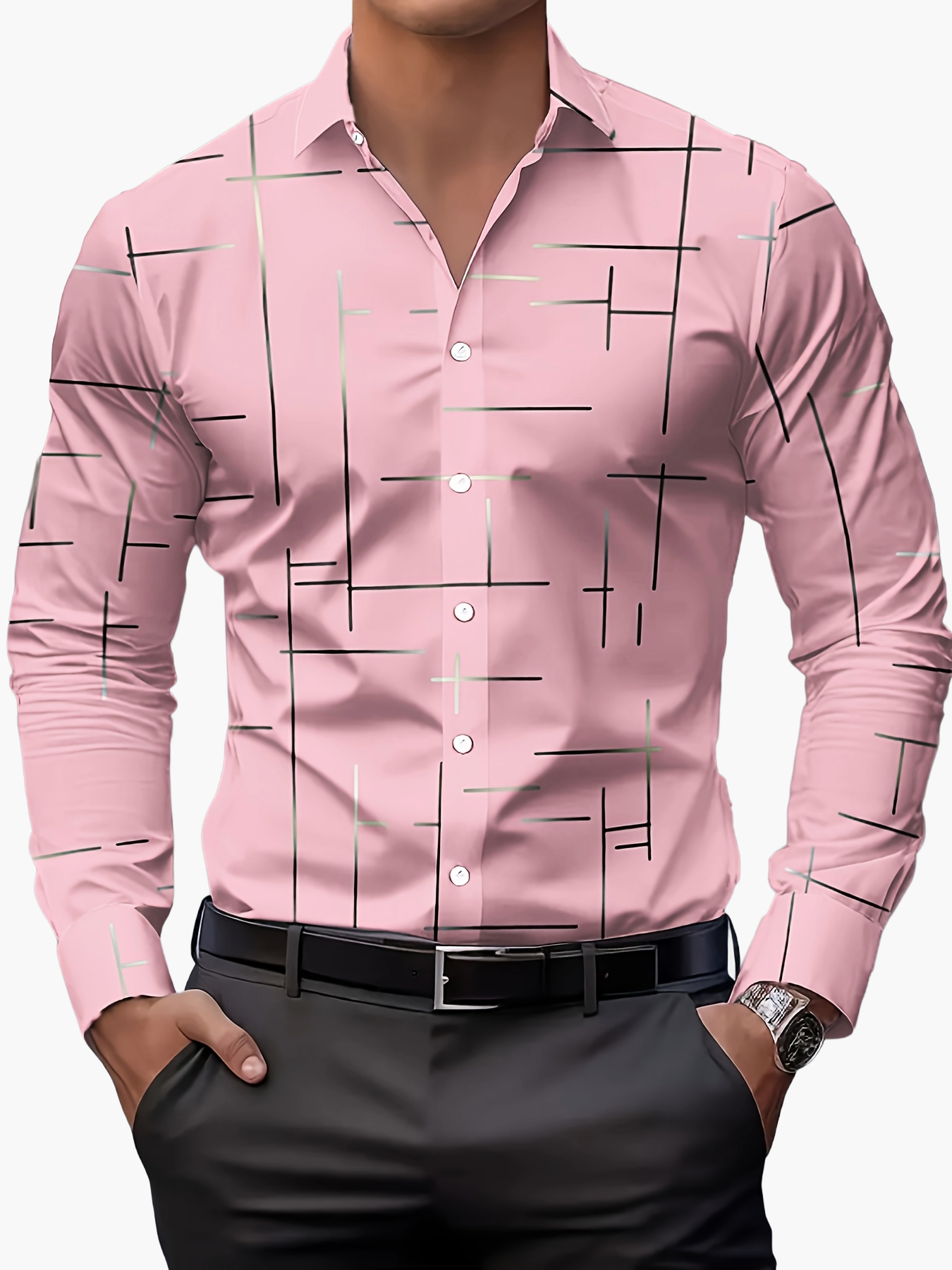 Herren Modernes Business Freizeithemd mit Geometrischem Print – Stilvoll für Büro & Alltag