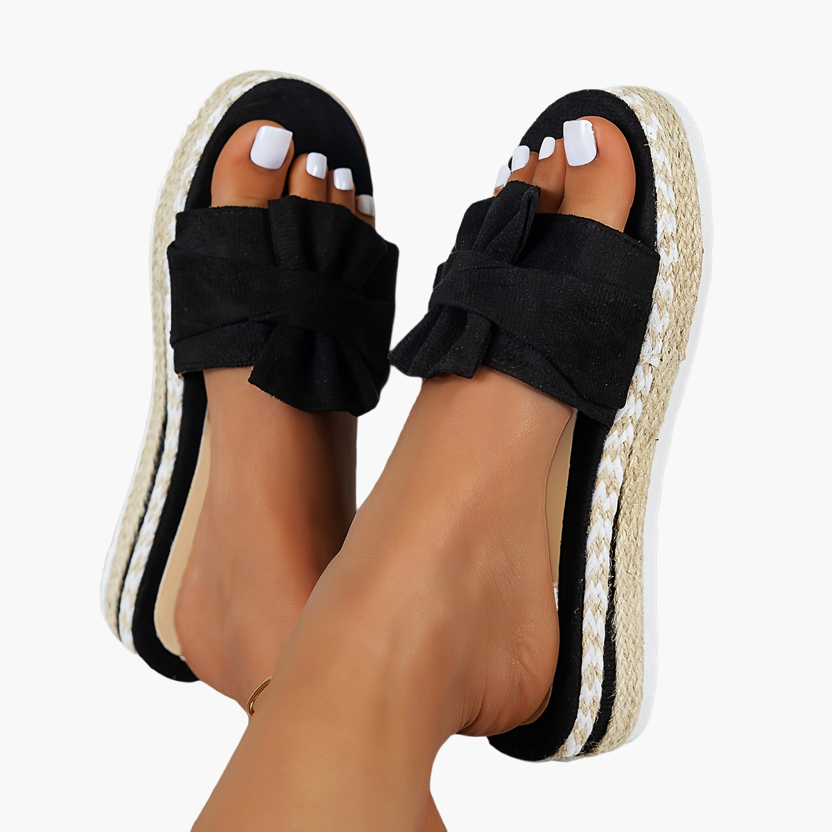 Damen Sommer Plateau-Sandalen mit Schleife, Bequeme Freizeitschuhe zum Hineinschlüpfen