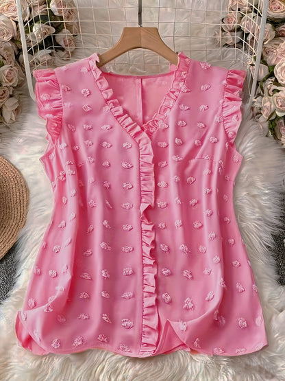 Damen Bluse Elegant mit Rüschen und Kurzarm – Perfekt für Freizeit und Büro