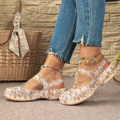 Damen Komfort-Sommerschuhe mit Blumendruck und Riemchen – Bequeme Freizeit Mary Janes