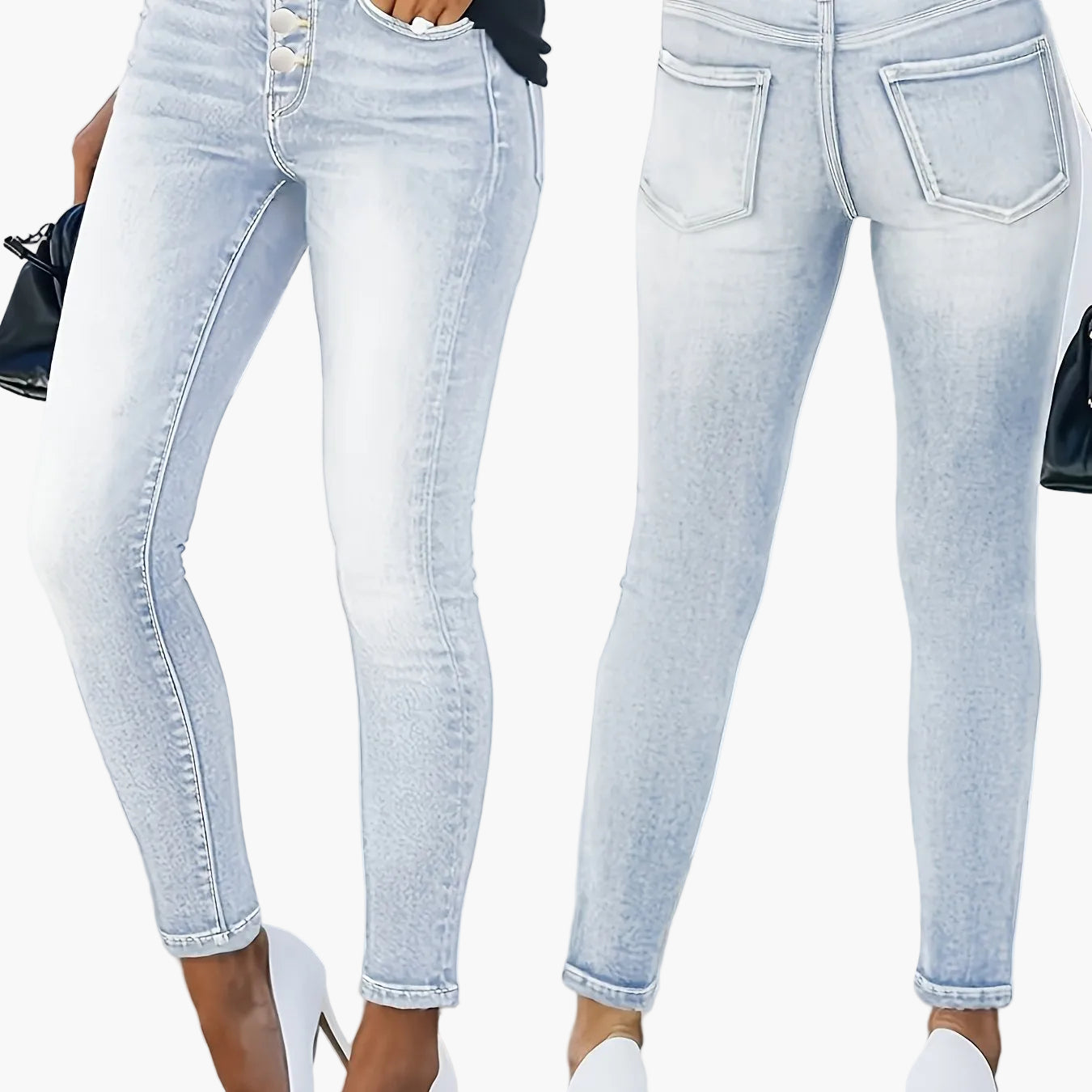 Damen High Waist Skinny Jeans im modernen Street-Style mit Knopfleiste