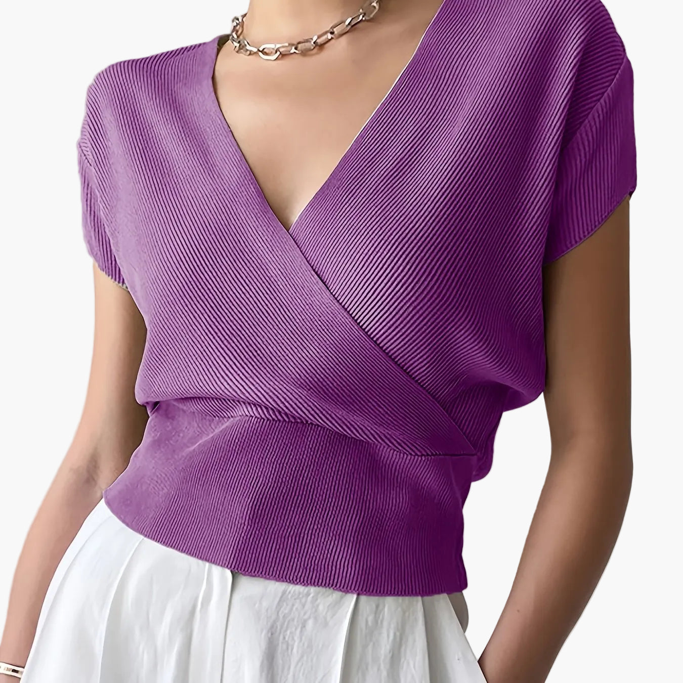 Damen Wickelshirt mit Kurzarm – Elegantes Freizeit-Top im modernen Design