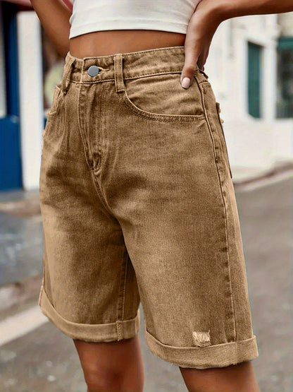 Damen Jeans-Bermuda Shorts im Casual Street Style – Hoher Bund, Used-Look, Sommermode