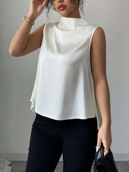 Damen Elegante Ärmellose Bluse mit Stehkragen und fließendem Schnitt – Perfekt für Büro und Abend