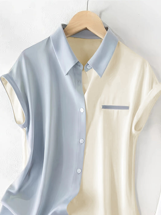 Damen Bluse im eleganten Colorblock Stil – Ärmellos, Sommer, Büro & Freizeit