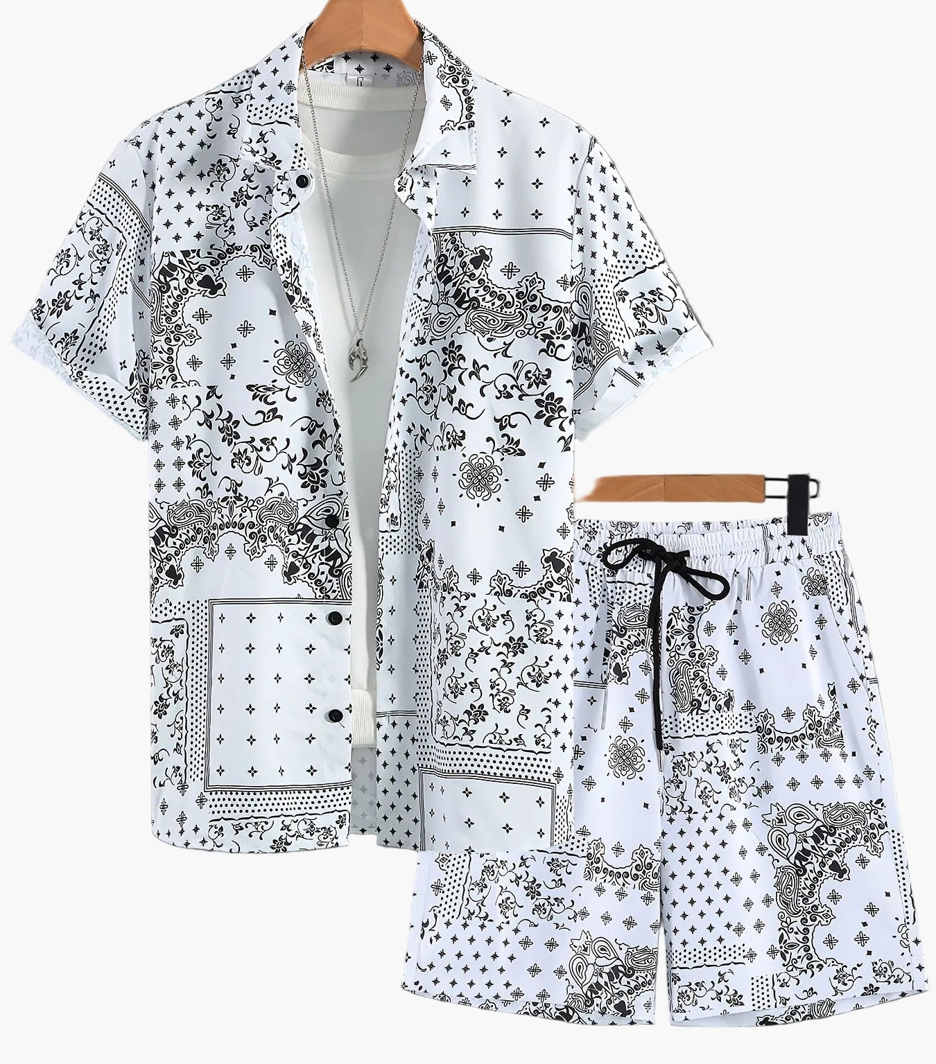 Herren Freizeit Set Kurzarm Hemd und Shorts mit Paisley Muster – Sommer Outfit für Alltag und Urlaub