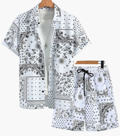 Herren Freizeit Set Kurzarm Hemd und Shorts mit Paisley Muster – Sommer Outfit für Alltag und Urlaub
