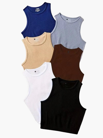Damen Rippen Tanktop Set – Sportlicher Crop-Style, Ideal für Freizeit und Fitness