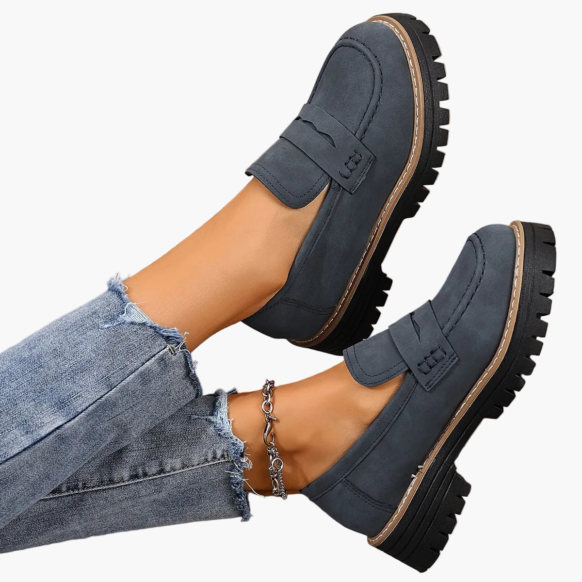 Damen Freizeit-Loafer mit Profilsohle – Bequeme Slip-On Schuhe für Alltag und Büro