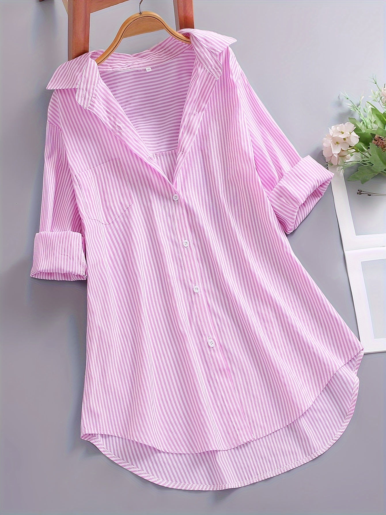 Damen Oversize Hemd mit Streifen – Lockeres Business & Freizeit Langarm-Bluse
