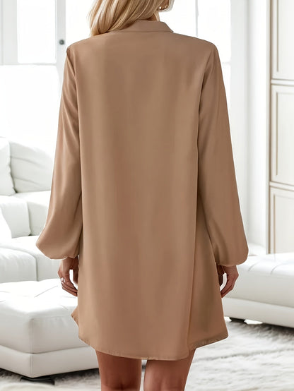 Damen Shirtkleid Elegant Locker Freizeit V-Ausschnitt Knopfleiste