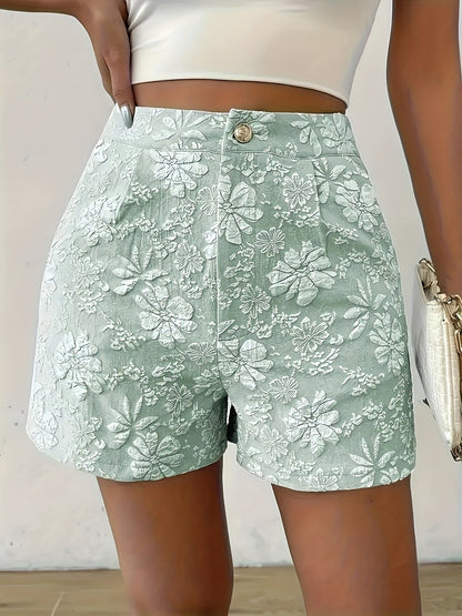 Damen Elegante High-Waist Shorts mit Blumenstickerei – Perfekt für Sommer und Freizeit