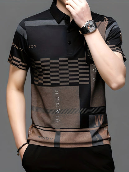 Herren Poloshirt mit modernem Grafikmuster und klassischem Kragen – Stilvolles Kurzarmshirt für Alltag und Freizeit