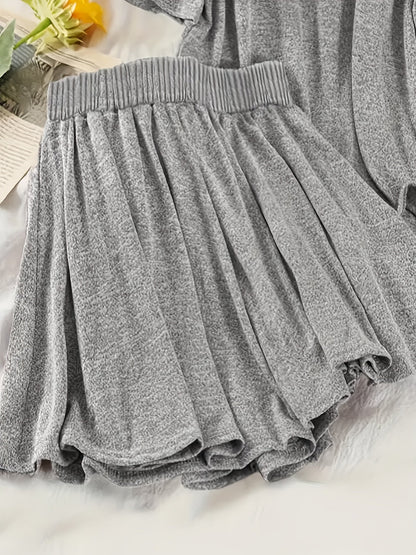 Damen Freizeit Zweiteiler Set mit Kapuzenoberteil und Shorts – Loungewear für Frühling und Sommer
