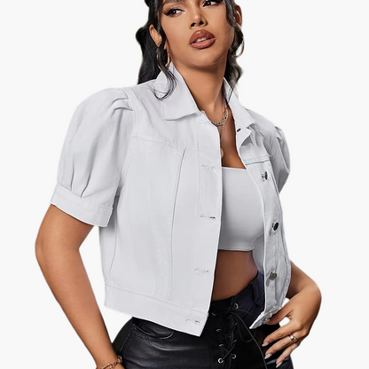 Damen Jeansjacke im Cropped-Stil mit Puffärmeln – Modischer Alltagsbegleiter