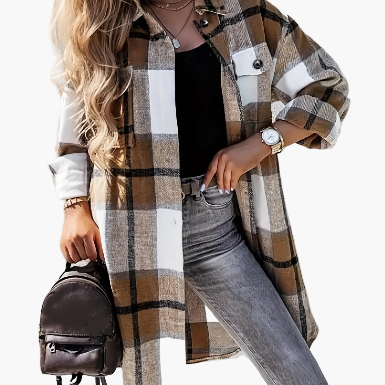 Damen Langarm Karo Shacket im lässigen Oversize-Stil – Perfekt für Alltag und Freizeit